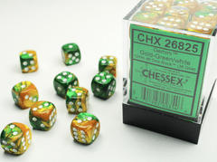 Chessex Dice: 12mm D6 36ct Gemini Green Yellow White CHX26825